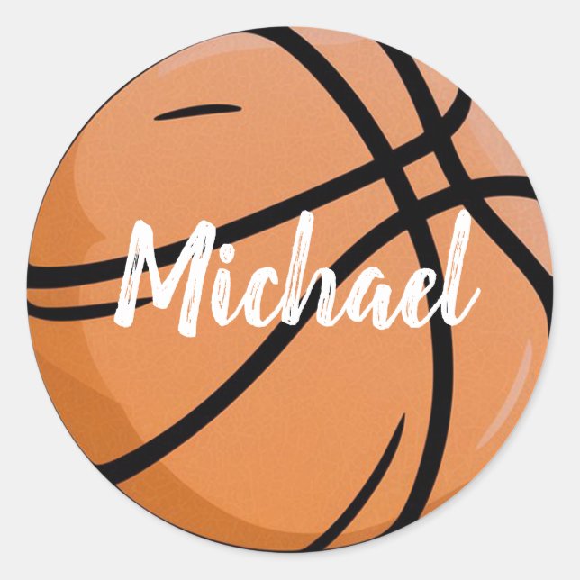 Trendy Basketball Fügen Sie Ihren Namen Personalis Runder Aufkleber (Vorderseite)