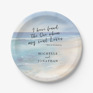 Trendy Beach Watercolor Ocean Christlich Wedding Pappteller