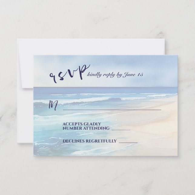 Trendy Beach Watercolor Ocean Wedding RSVP Karte (Vorderseite)
