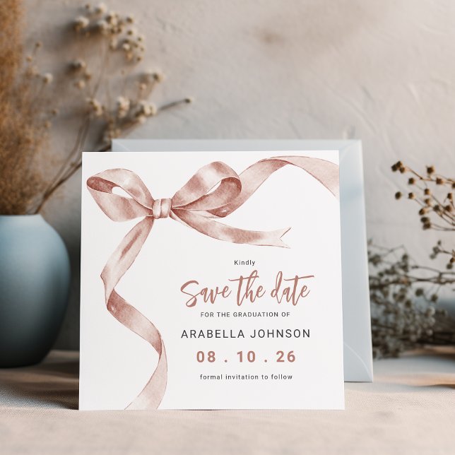 Trendy Beige Bow Graduation Save The Date (Von Creator hochgeladen)