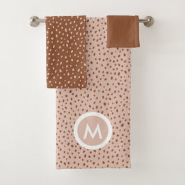 Trendy Beige Monogram mit Terracotta Boho Brown Badhandtuch Set