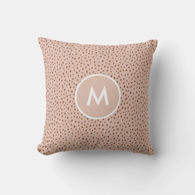 Trendy Beige Monogram mit Terracotta Boho Brown Kissen (Vorderseite)