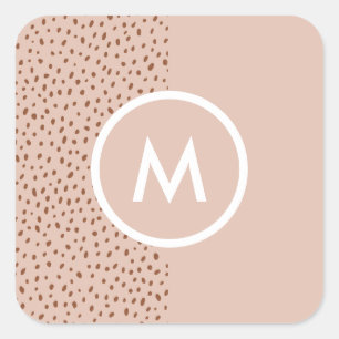 Trendy Beige Monogram mit Terracotta Boho Brown Quadratischer Aufkleber
