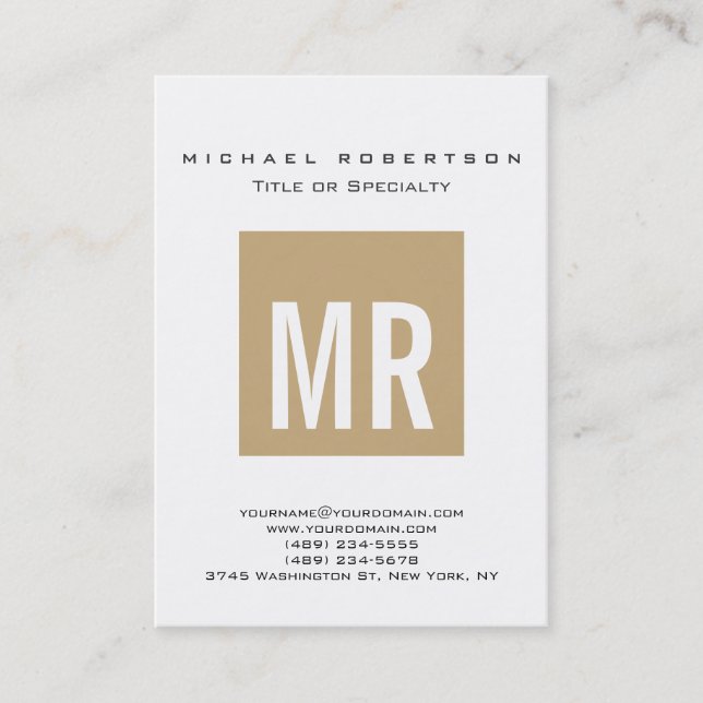 Trendy Beige Monogram White Business Card Visitenkarte (Vorderseite)