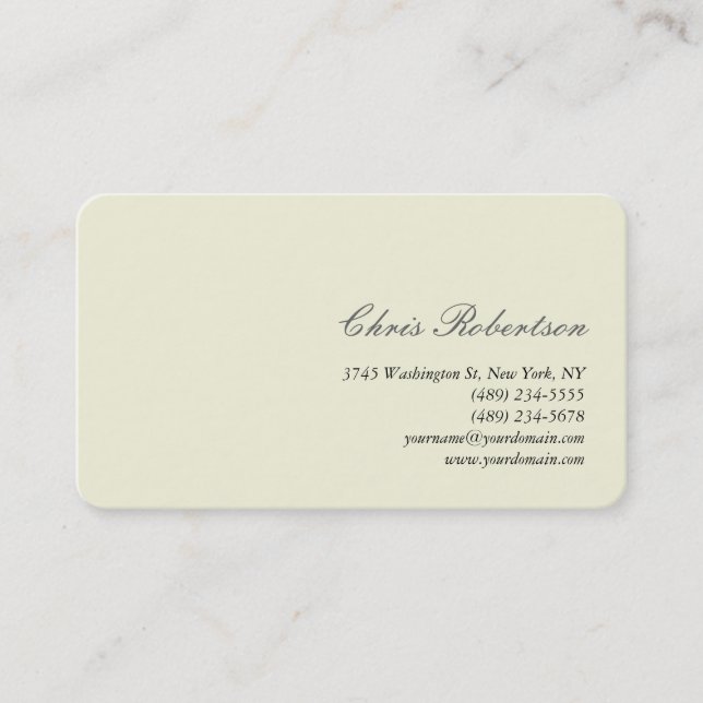 Trendy Beige Round Corner Script Business Card Visitenkarte (Vorderseite)