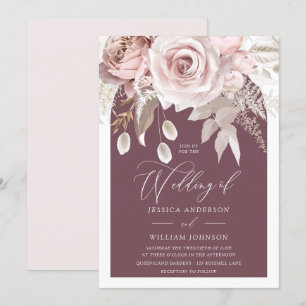 Trendy Berry Blush & Ivory Boho Arch Wedding Einladung