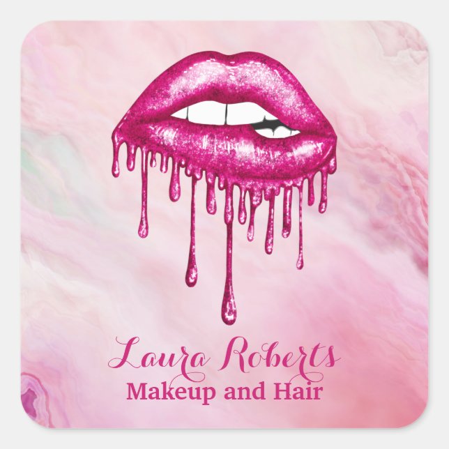 Trendy Beruflich Pink Dripping Lips Quadratischer Aufkleber (Vorderseite)