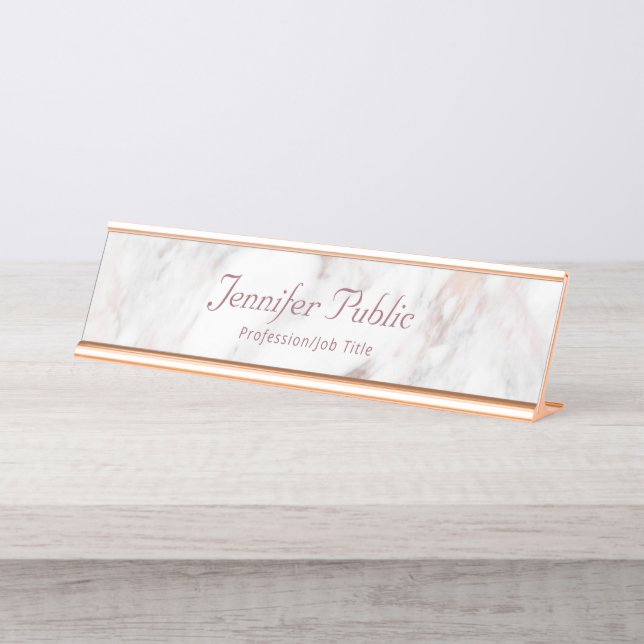 Trendy Berufliches Elegantes Rosegold Marbella Mod Schreibtischnamensplakette (Vorderseite )