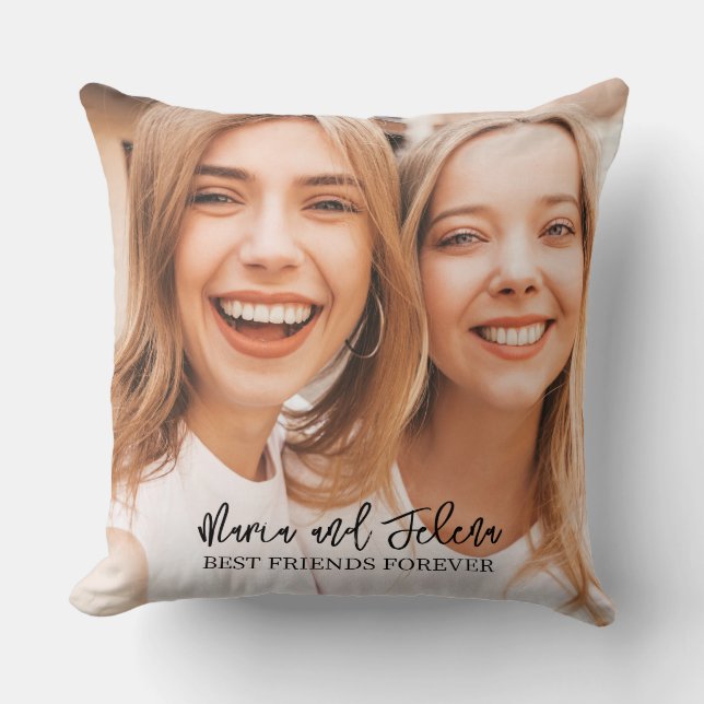 Trendy Best Friends Forever Elegantes Script-Foto Kissen (Vorderseite)