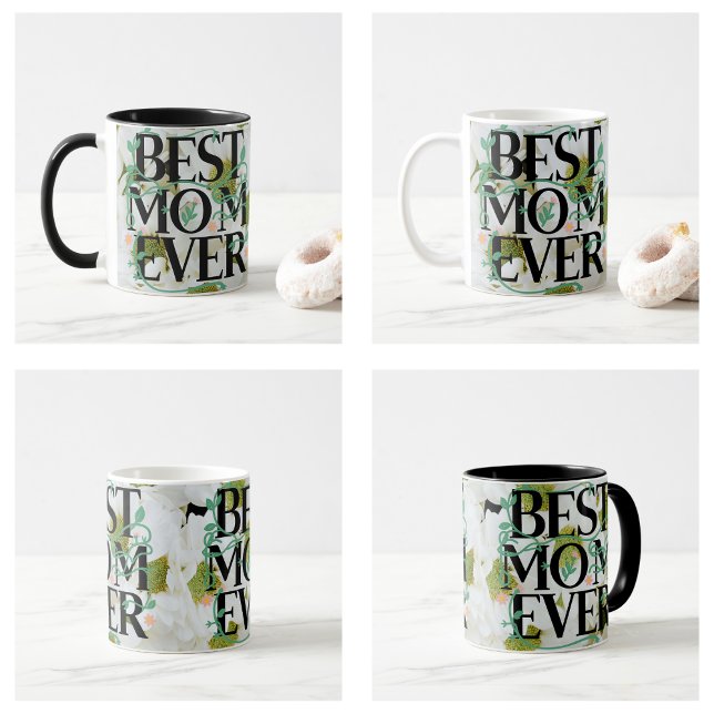 Trendy Best Mama je White Floral Moderne Kaffeetasse (Trendy Best Mom Ever White Floral Modern Mug)