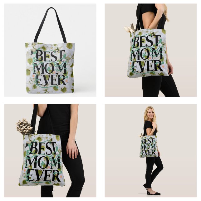 Trendy Best Mama je White Floral Moderne Tasche (Trendy Best Mom Ever White Floral Modern Tote Bag)