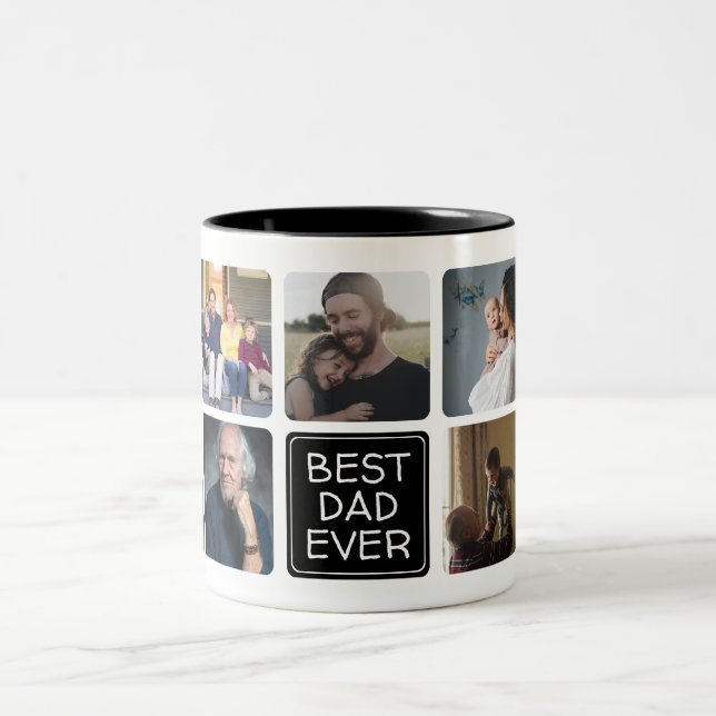 Trendy Best VATER je Script Einfach 9 Foto Collage Zweifarbige Tasse (Mittel)