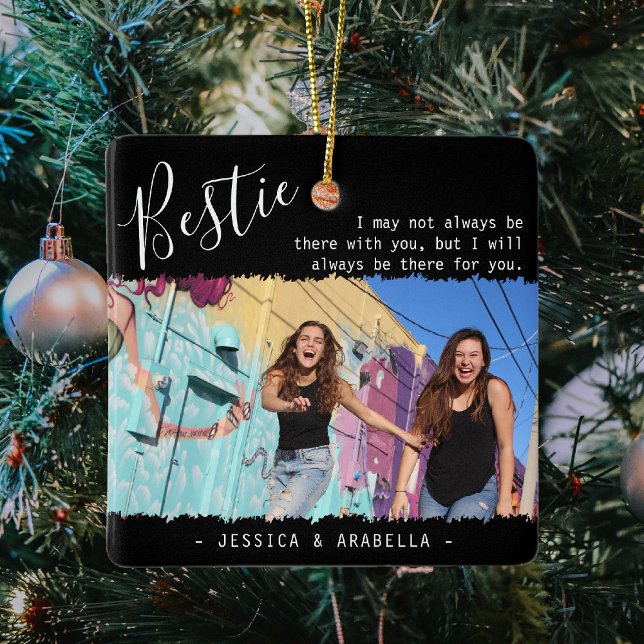 Trendy Bestie Quote Foto Personalisierte BESTE FRE Keramikornament (Von Creator hochgeladen)
