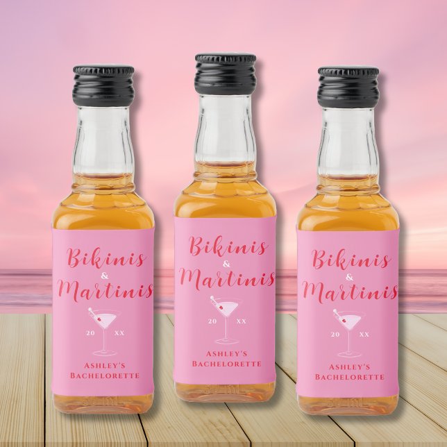 Trendy Bikinis & Martinis Pink & Red Bachelorette Alkoholflaschenetikett (Trendy Bikinis & Martinis Pink & Red Bachelorette Liquor Bottle Label)