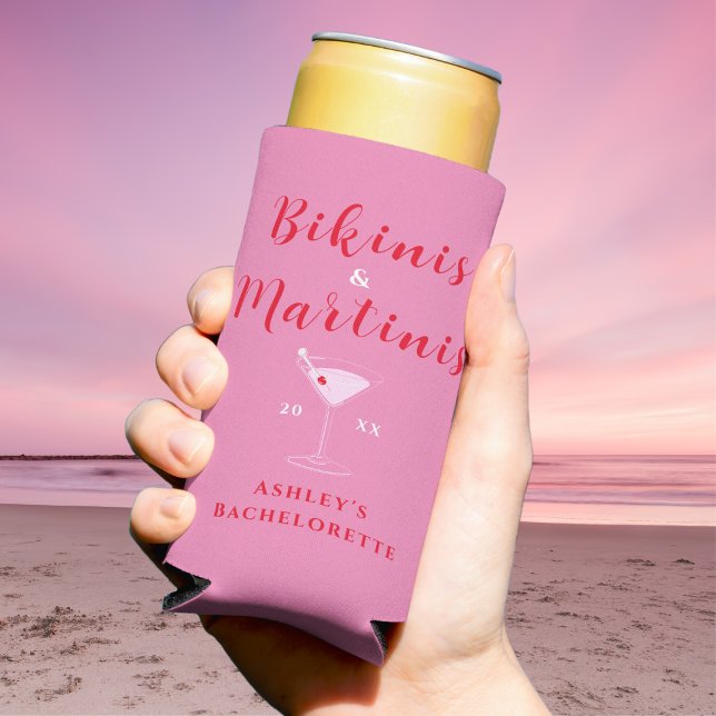 Trendy Bikinis & Martinis Pink & Red Bachelorette Selters Dosenkühler (Trendy Bikinis & Martinis Pink & Red Bachelorette Seltzer Can Cooler)