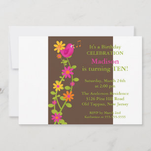 Trendy Bird & Blume zum Geburtstag Einladung