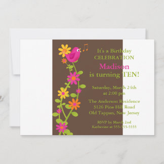 Trendy Bird & Blume zum Geburtstag Einladung