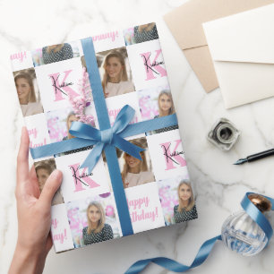 Trendy Birthday Collage Foto   Monogramm-Geschenk Geschenkpapier