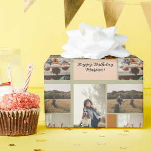Trendy Birthday Foto Collage 3 Foto Geschenkpapier