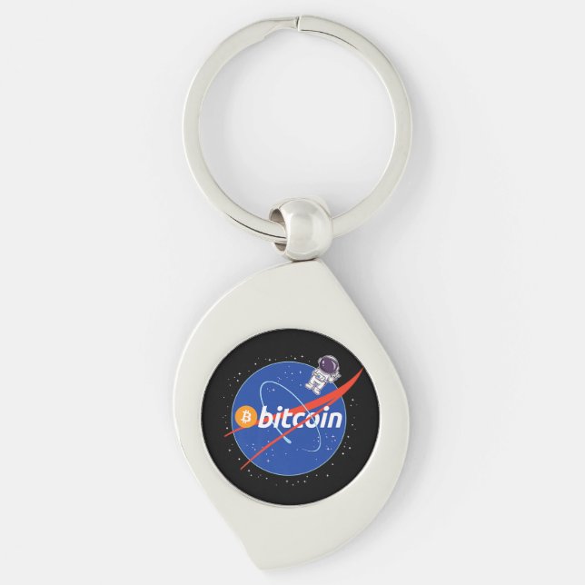 Trendy Bitcoin Astronaut Space Crypto Schlüsselanhänger (Vorderseite)