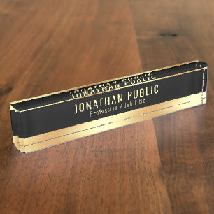 Trendy Black and Gold Classic Elegant Template Namensplakette