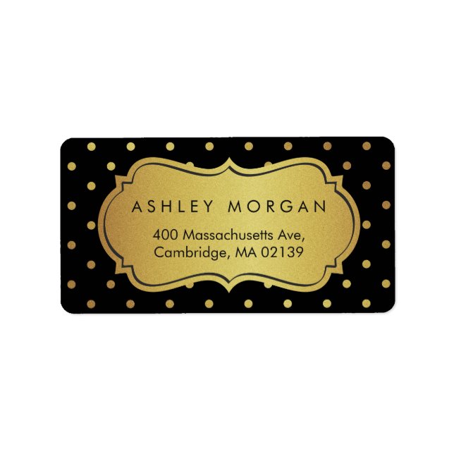 Trendy Black and Gold Glitzer Polka Dots Adressaufkleber (Vorne)