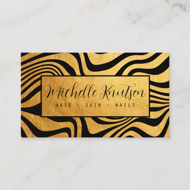 Trendy Black and Gold Makeup Artist Hair Salon Visitenkarte (Vorderseite)