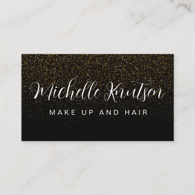 Trendy Black and Gold Makeup Artist Hair Salon Visitenkarte (Vorderseite)