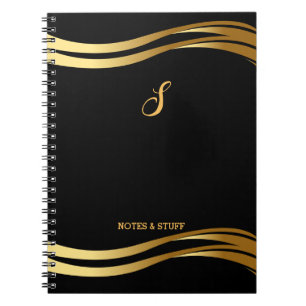 Trendy Black and Gold Style Script Mit Monogramm Notizblock
