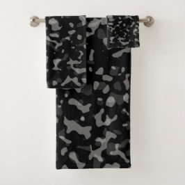 Trendy Black and Gray Camouflage Pattern Badhandtuch Set