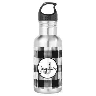 Trendy Black and White Buffalo Kariert Mit Monogra Edelstahlflasche