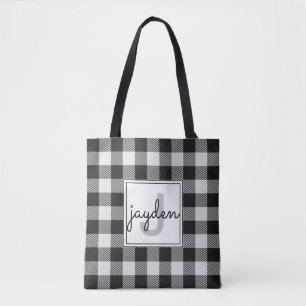 Trendy Black and White Buffalo Kariert Mit Monogra Tasche