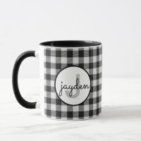 Trendy Black and White Buffalo Kariert Mit Monogra