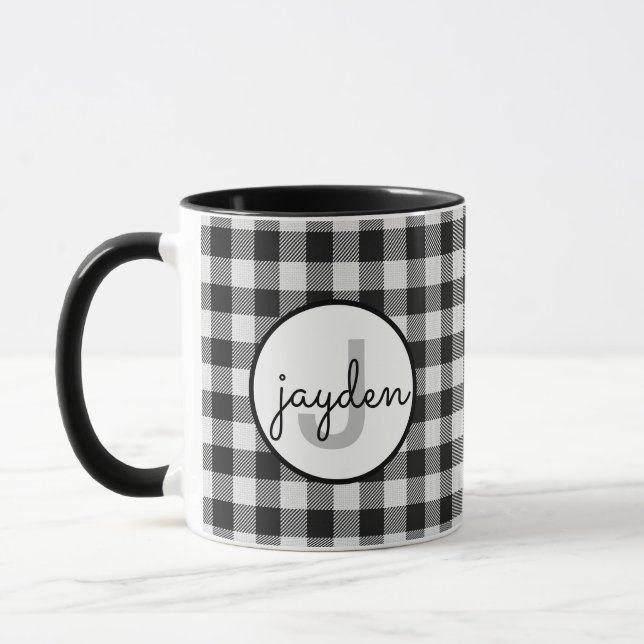 Trendy Black and White Buffalo Kariert Mit Monogra Tasse (Links)