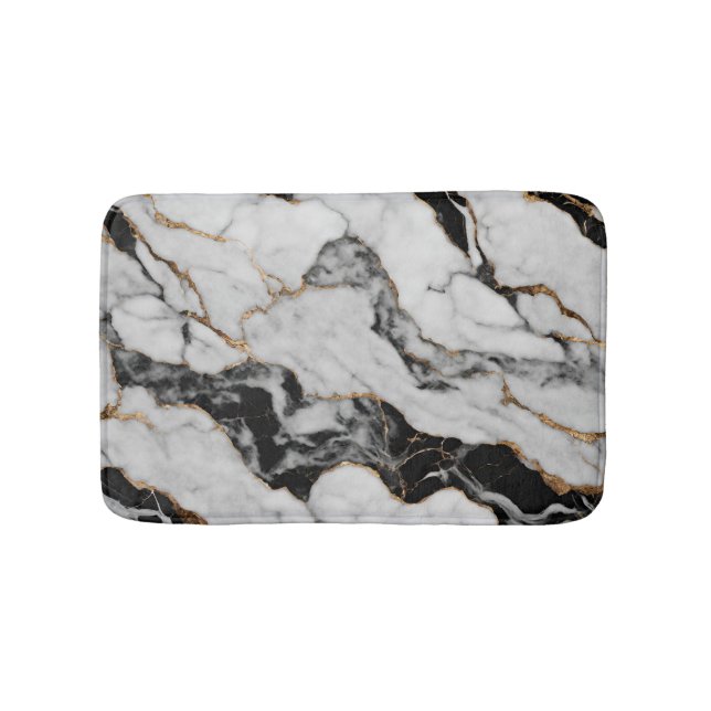 Trendy Black and White Gold Marmor Badematte (Vorderseite)