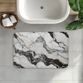 Trendy Black and White Gold Marmor Badematte