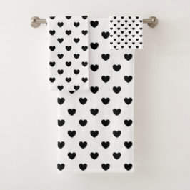 Trendy Black and White Hearts Muster Badhandtuch Set