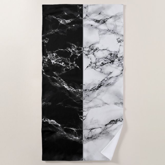 Trendy Black and White Marmor Stone - Schwarz-weiß Strandtuch (Vorderseite)