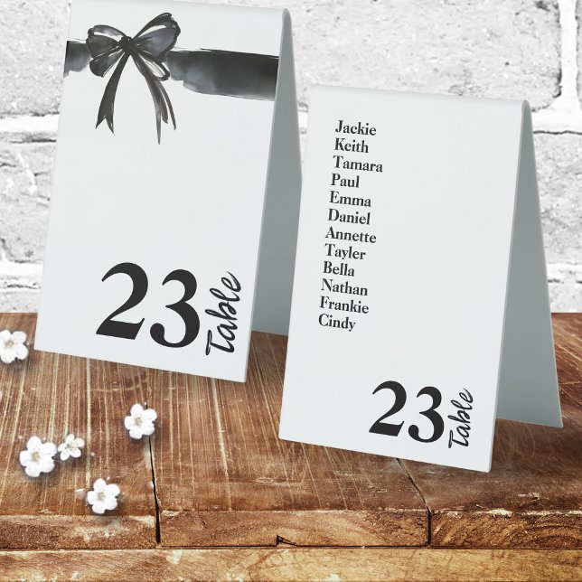 Trendy Black and White Modern Chic Name & Number Tischaufsteller (Trendy Black and White Modern Chic Name & Number  Table Tent Sign  Wedding Ceremony Engagement Party)