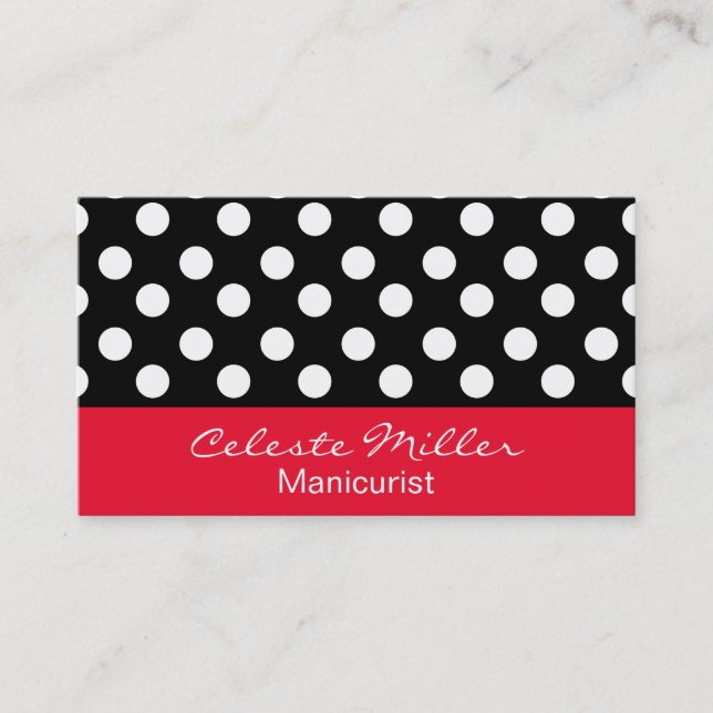 Trendy Black and White Polka Dots Visitenkarte (Vorderseite)