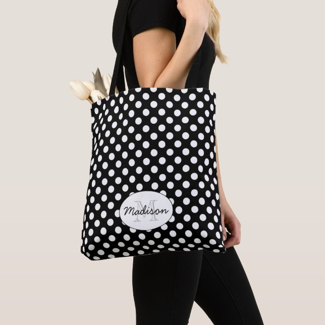 Trendy Black and White Polka Punkte Monogramm Tasche (Von Nahem)