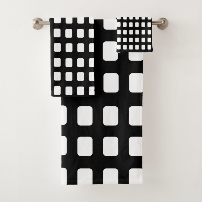 Trendy Black and White Squares Badhandtuch Set (Insitu)