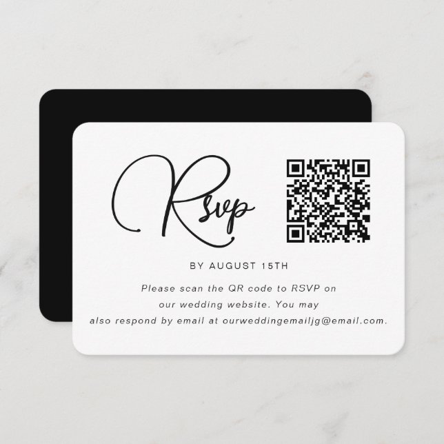 Trendy Black and White Wedding RSVP mit QR Code (Vorne/Hinten)