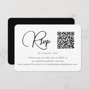 Trendy Black and White Wedding RSVP mit QR Code