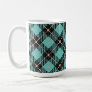 Trendy Black Aqua Kariertes Muster Kaffeetasse