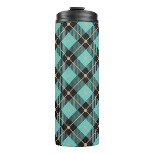 Trendy Black Aqua Kariertes Muster Thermosbecher