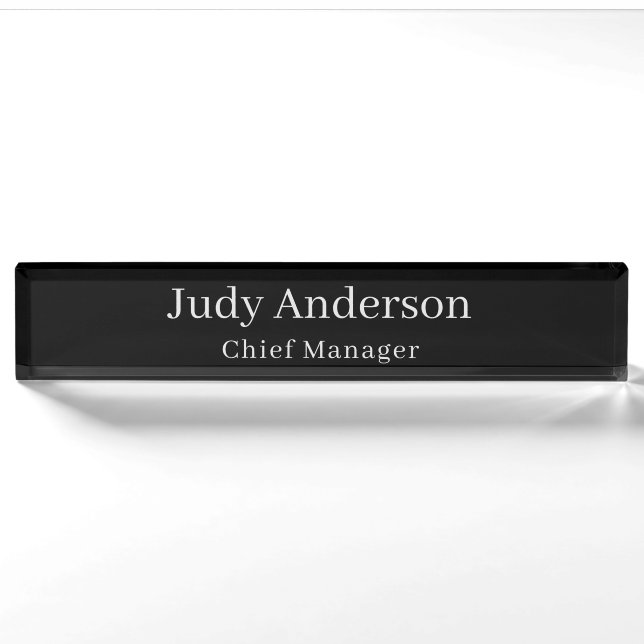 Trendy Black Beruflich Schlicht Modern Elegant Namensplakette (Vorderseite)