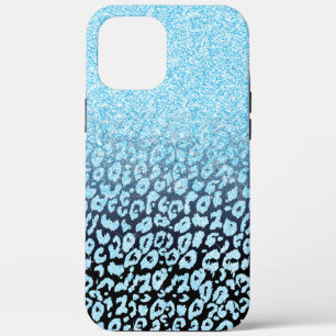 Trendy Black & Blue Glitzer Ombre Leopard Print Case-Mate iPhone Hülle