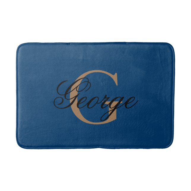 Trendy Black Blue Gold Stilvolle Monogram Badematte (Vorderseite)