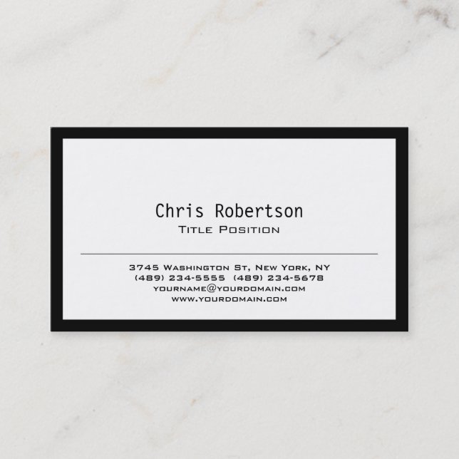 Trendy Black Border White Charming Business Card Visitenkarte (Vorderseite)